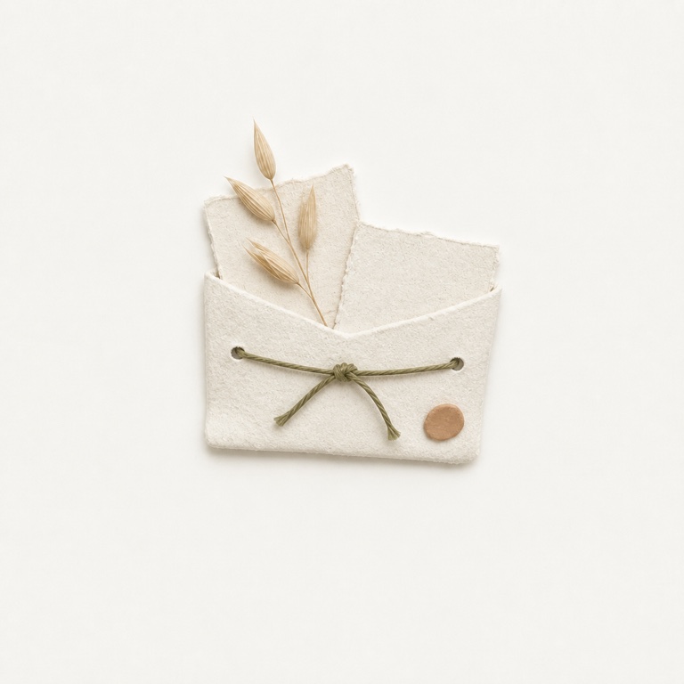 Two paper slips and an oat stem held together in one threaded pocket